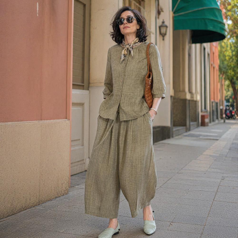 Linen Pant Wide - طقم نسائي كاجوال مقاس كبير 2026
