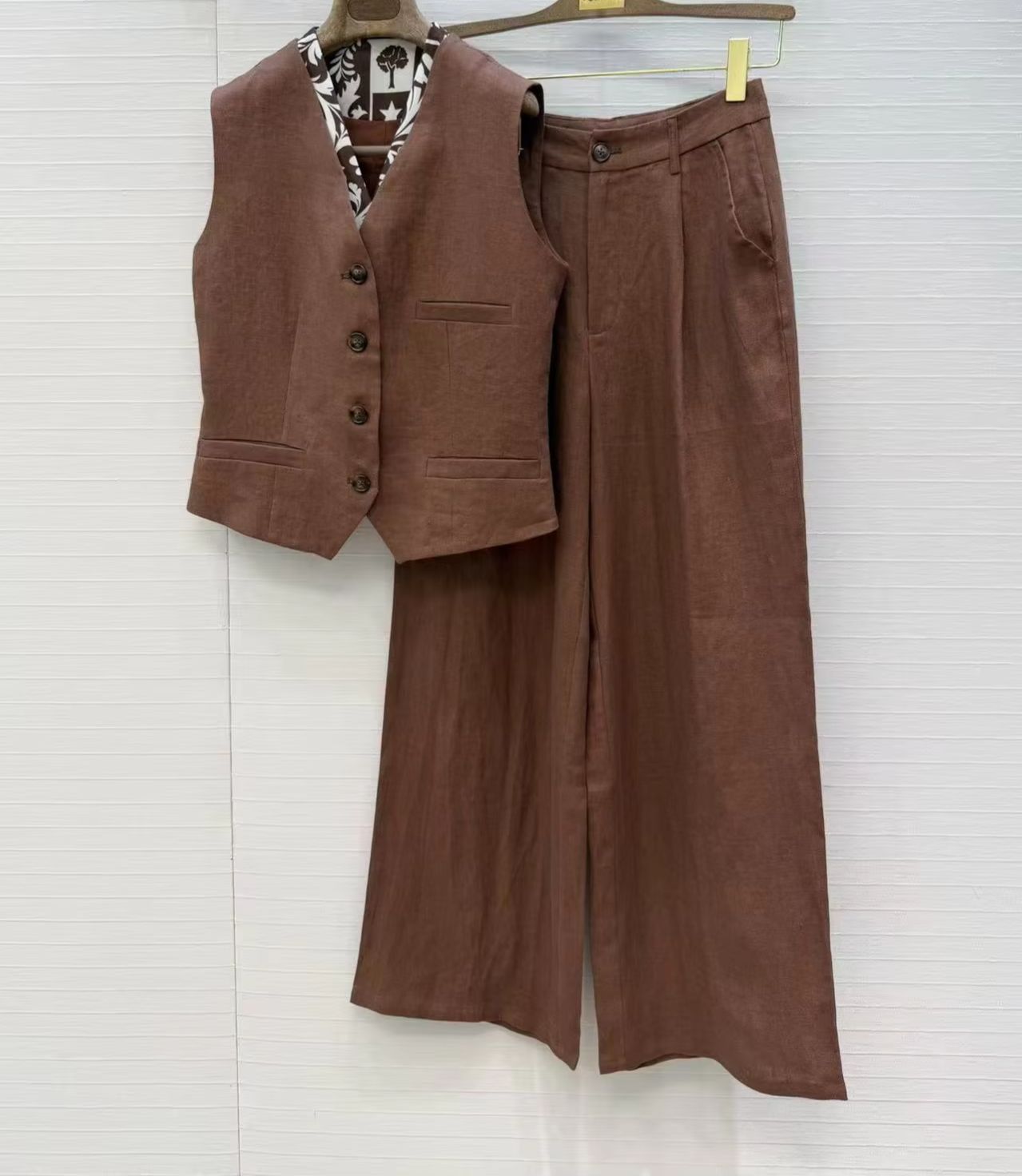 Linen Pant Wide - طقم كاجوال من قطعتين من الكتان