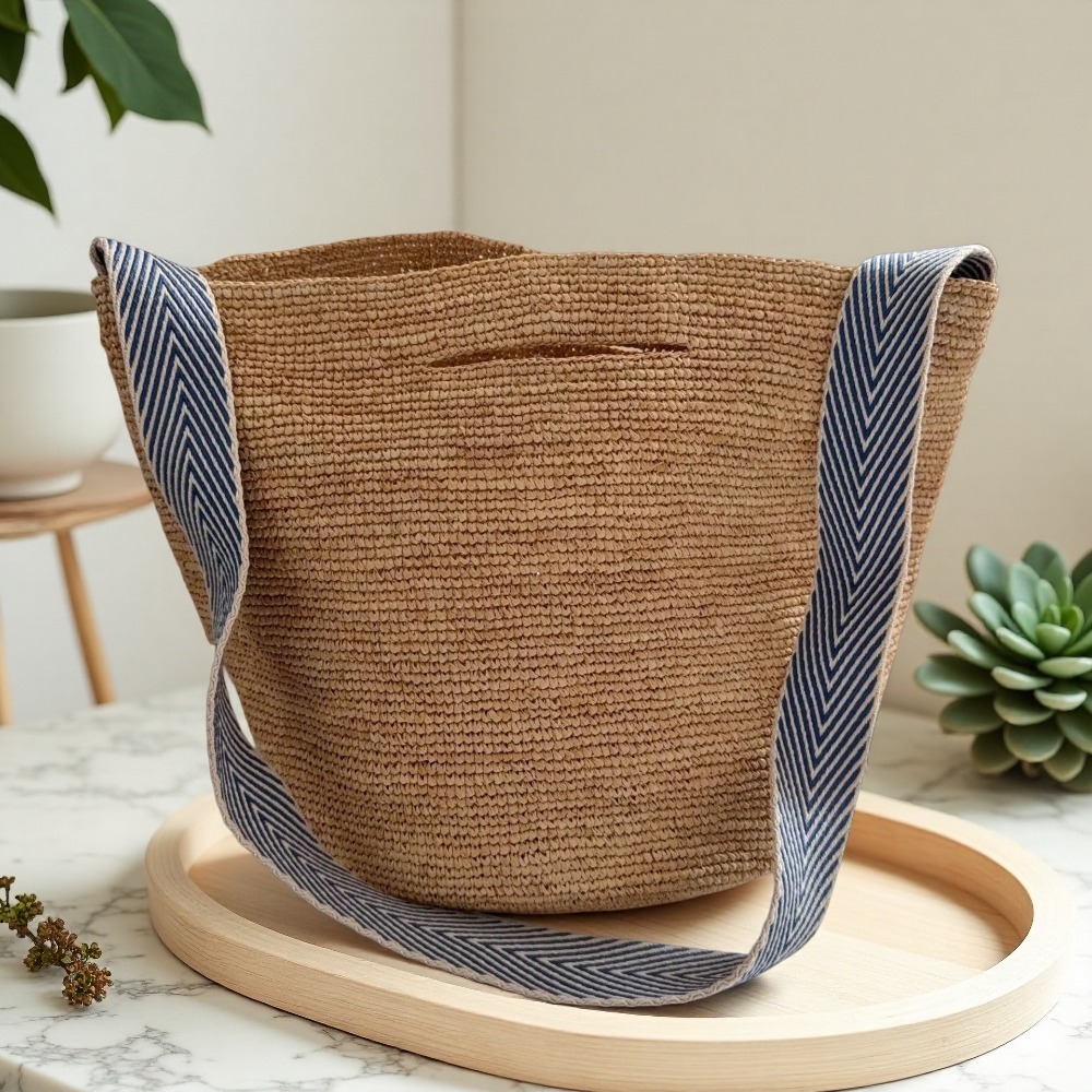Crochet Bag Raffia - حقيبة كتف نسائية جديدة من الرافيا