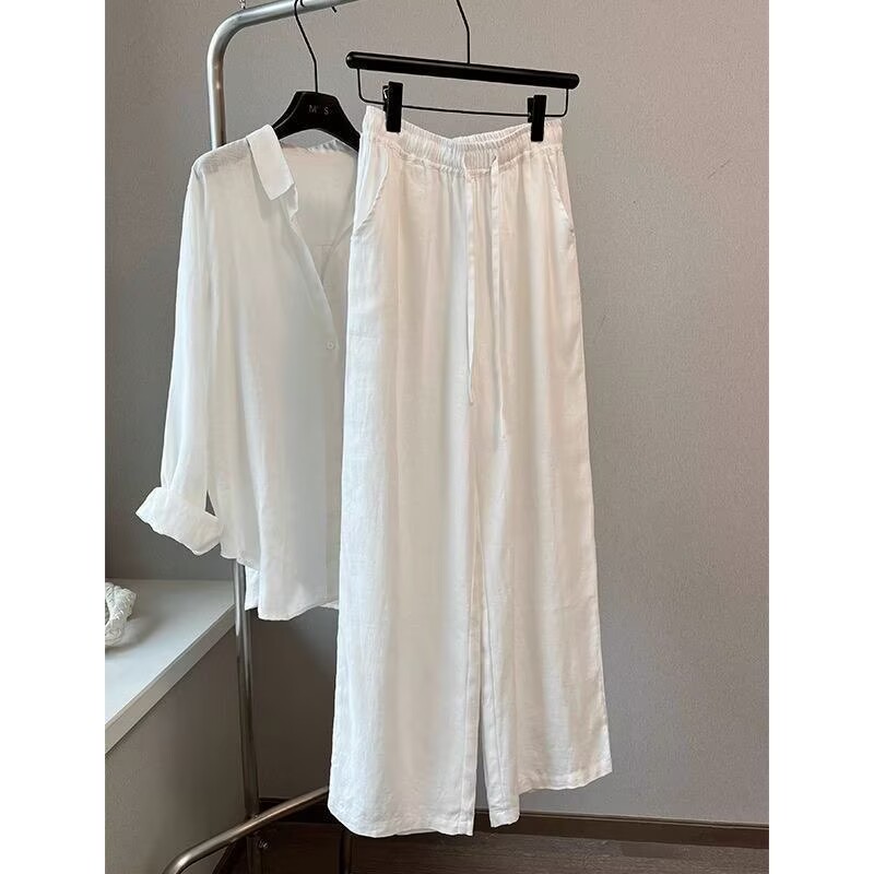 Linen Pant Wide - طقم بنطلون واسع الساق وقميص من