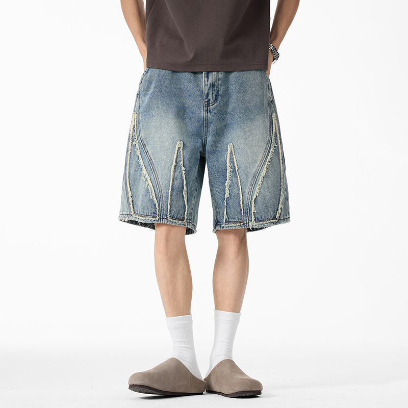 Shorts Denim Frayed - شورت جينز فضفاض للرجال، بحواف خام