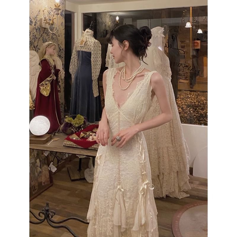 Maxi Dress Halter - فستان دانتيل قوطي مثير ماكسي بياقة