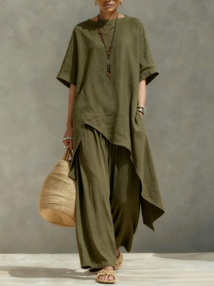 طقم نسائي من قطعتين من القطن و - مراجعة Linen Pant Wide وسعره
