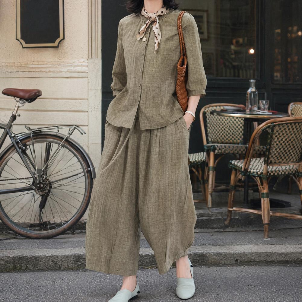 طقم نسائي كاجوال مقاس كبير 202 - مراجعة Linen Pant Wide وسعره