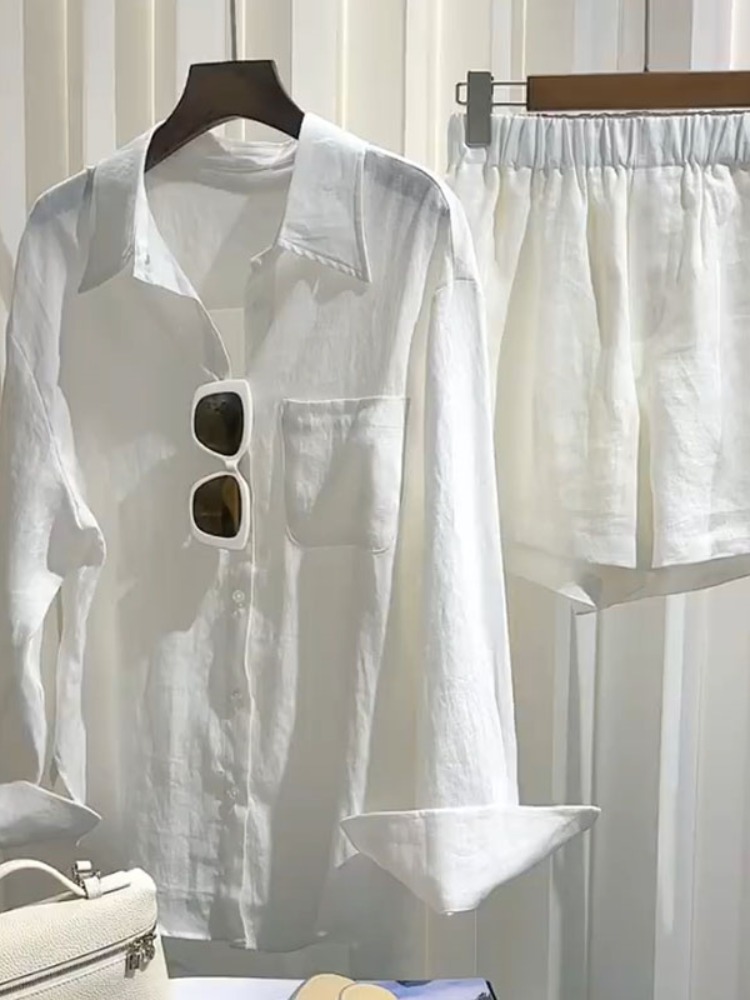 طقم قميص كتان صيفي للنساء مع س - مراجعة Linen Pant Wide وسعره