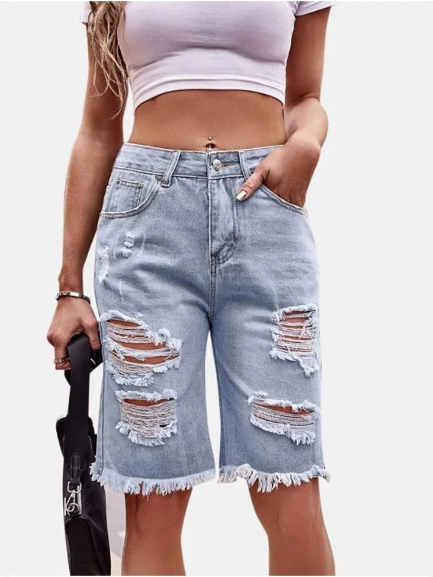 شورت جينز نسائي بخصر مرتفع ممز - مراجعة Shorts Denim Frayed وسعره
