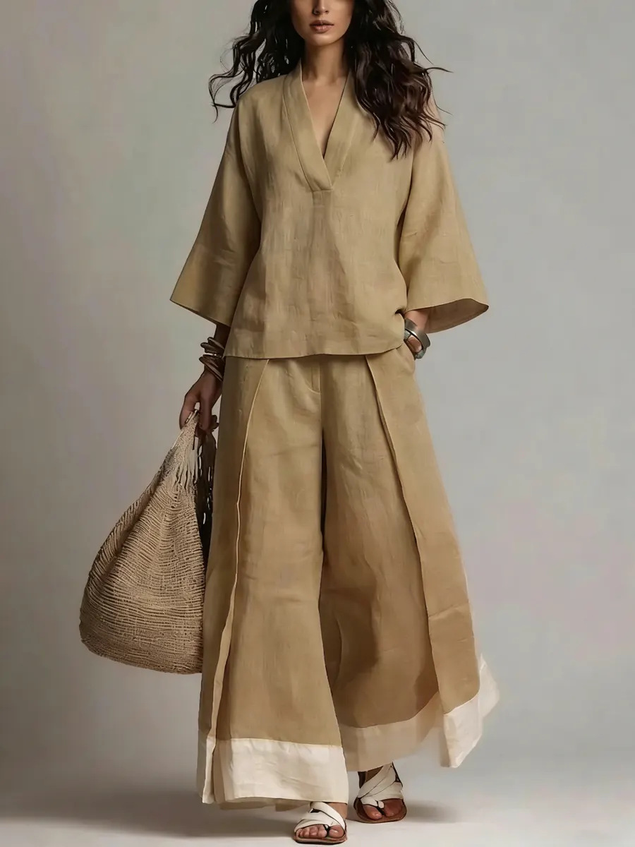 طقم نسائي صيفي من القطن والكتا - مراجعة Linen Pant Wide وسعره