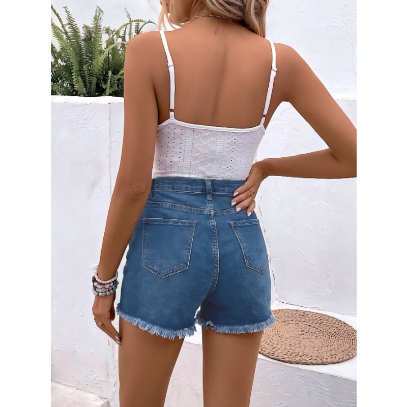 شورت جينز نسائي بخصر مرتفع، مو - مراجعة Shorts Denim Frayed وسعره