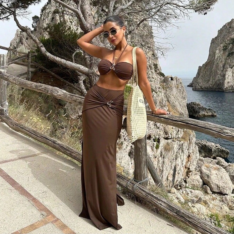 طقم سباحة نسائي من قطعتين بدون - مراجعة Swimsuit Bikini Ruched وسعره